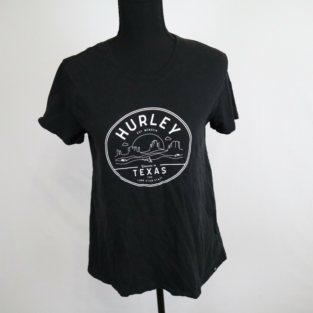 Hurley T-Shirt Top Womens Medium Tee Black Short Sleeve Texas Lone Star State